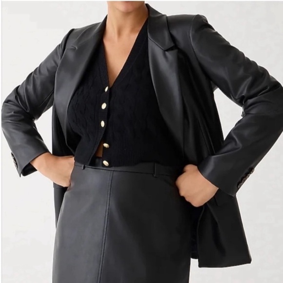J Crew Willa Faux Leather Blazer Black Size 2 NEW - Picture 2 of 14